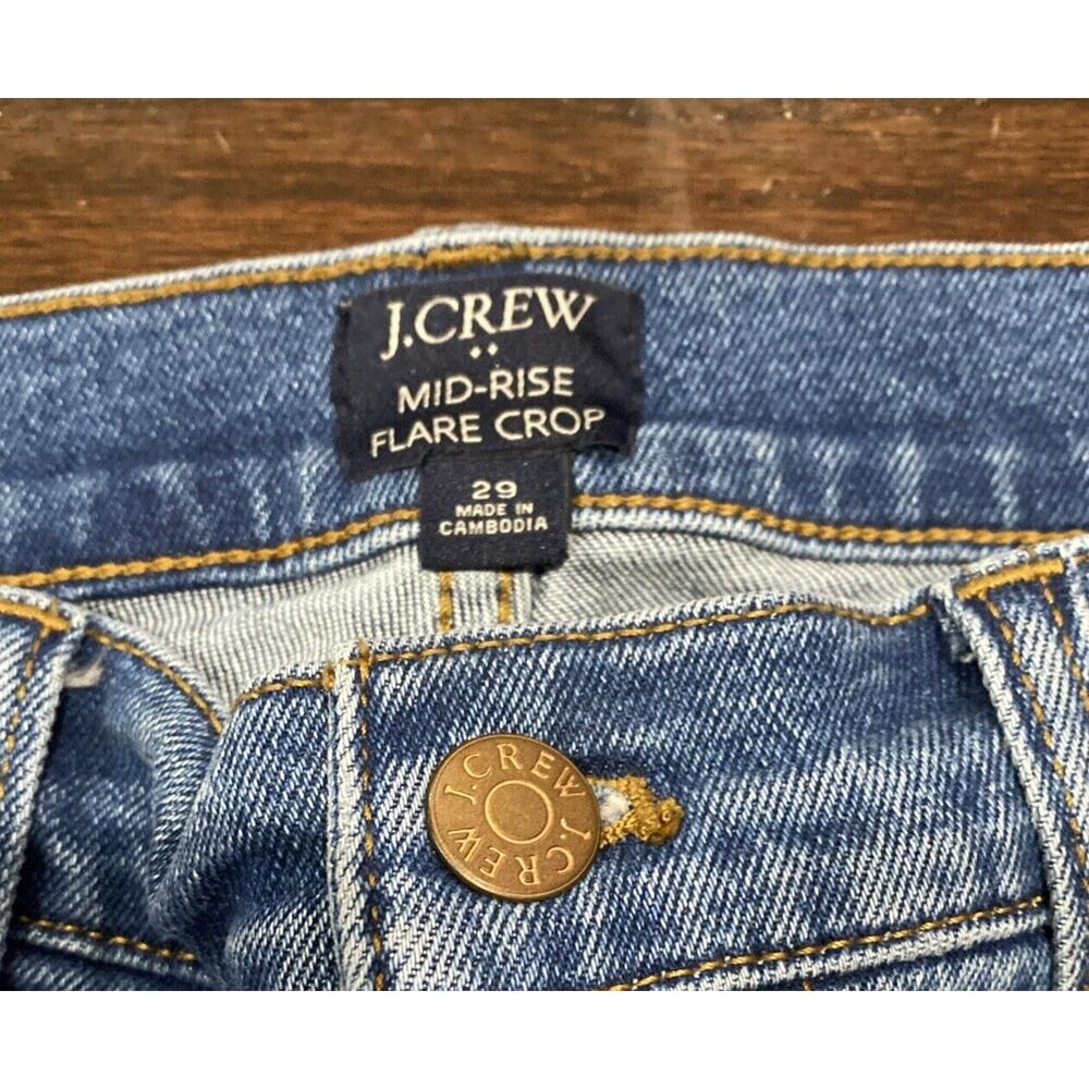J. Crew Womens Blue Mid Rise Flare Crop Denim Jeans Size 29 (29X25.5) Button Fly - Picture 2 of 5